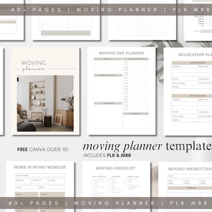 PLR Moving Planner Relocation Template Moving Checklist Printable New Home Done for you Digital Product to Resell House Hunting Renovation