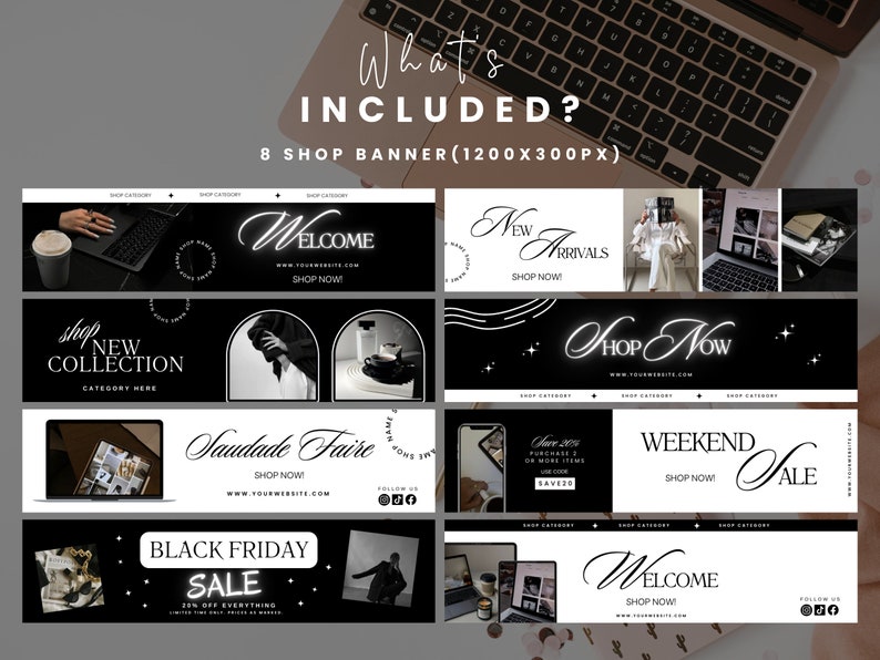 Etsy Banner Template Black Aesthetic Branding Done for You Canva Editable Shop Banner Design Business Shop Mockup Template Sell on Etsy Kit