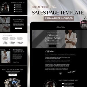 Modelo de página de vendas Site Canva Vendedor de produtos digitais Curso de marketing estético preto Criador Coach Melanin Landing Funil editável