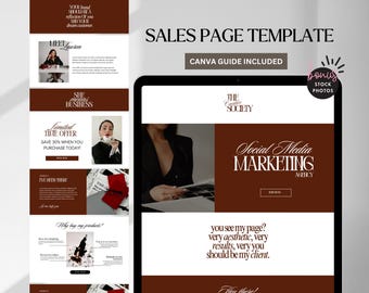 Sales Page Canva Website Template Done for You Consultant Marketing Red Aesthetic VA Page Course Creator Coach Landing Editable Sales Funnel
