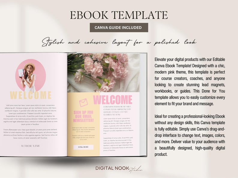 Ebook Template Canva Editable Lead Magnet Coaching Guide Book Course Creator Done for You Pink Modern Workbook Worksheet Digital Download