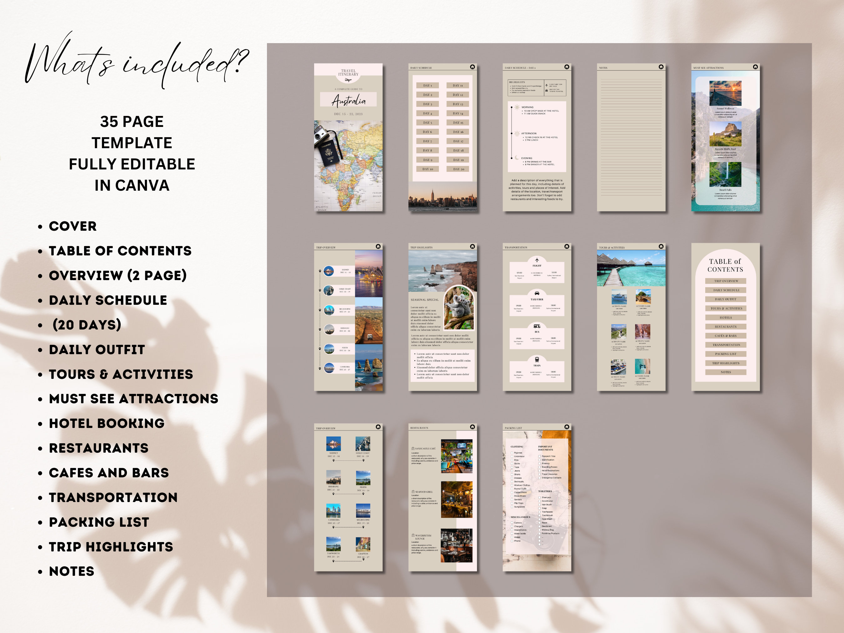 Mobile Travel Itinerary Template Minimalist Travel Schedule Editable ...