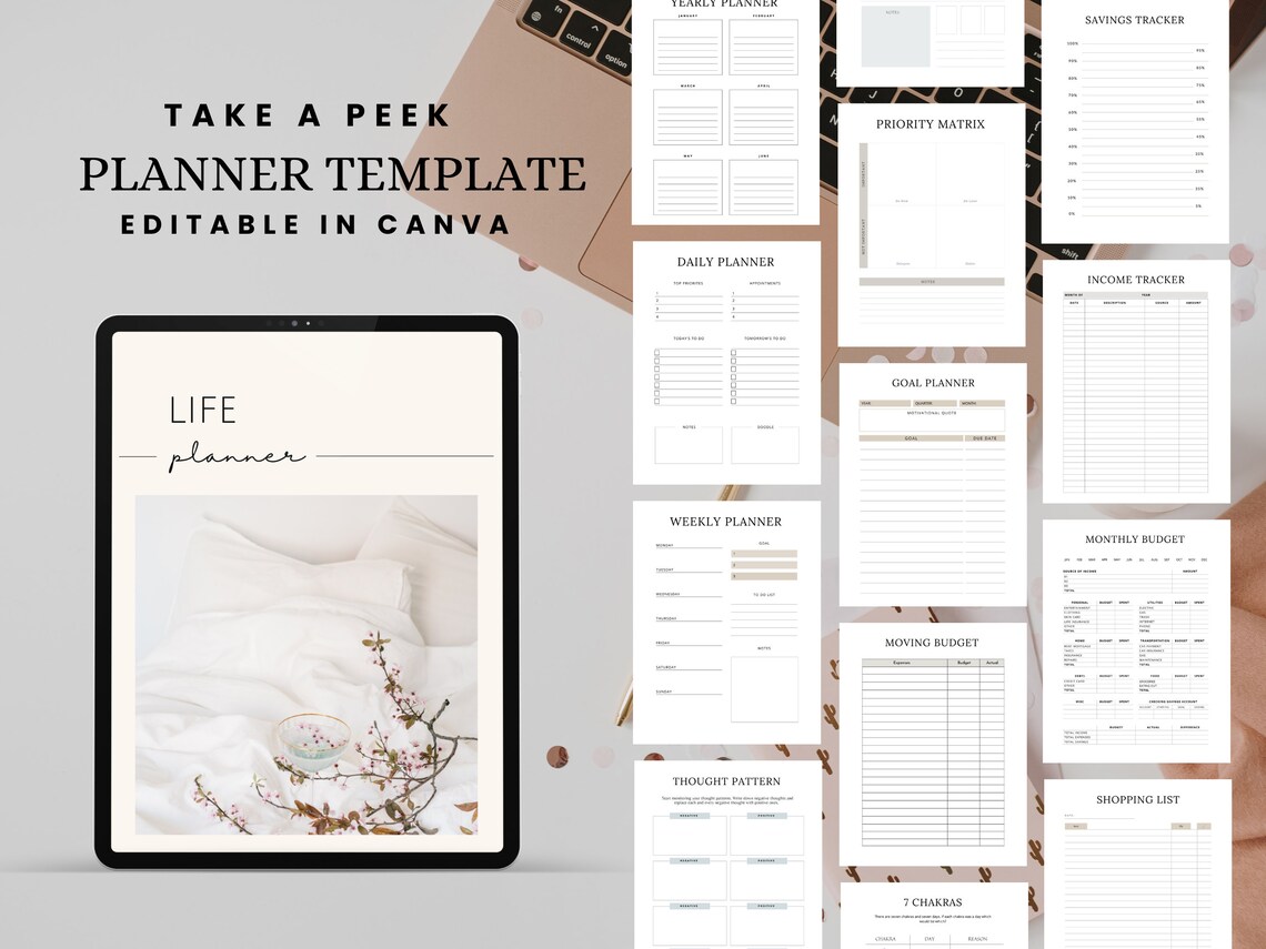 PLR MRR Life Planner Template Canva Editable Self Care Workbook Life ...