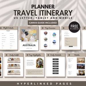 Travel Itinerary Template Minimalist Vacation Planner Editable Trip Itinerary Planner Printable Travel Schedule Canva Travel Agent Guide