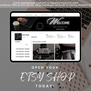 Etsy Banner Template Black Aesthetic Branding Done for You Canva Editable Shop Banner Design Business Shop Mockup Template Sell on Etsy Kit