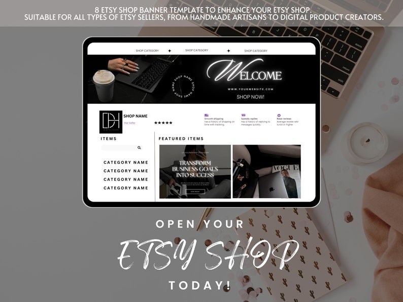 Etsy Banner Template Black Aesthetic Branding Done for You Canva Editable Shop Banner Design Business Shop Mockup Template Sell on Etsy Kit