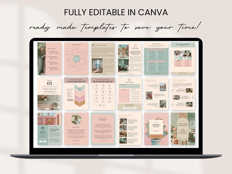 Workbook Template Canva Editable Lead Magnet Coaching Guide Book Course Creator Done for You Pastel Pink eBook Worksheet Digital Download