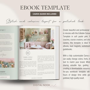 Workbook Template Canva Editable Lead Magnet Coaching Guide Book Course Creator Done for You Pastel Pink eBook Worksheet Digital Download