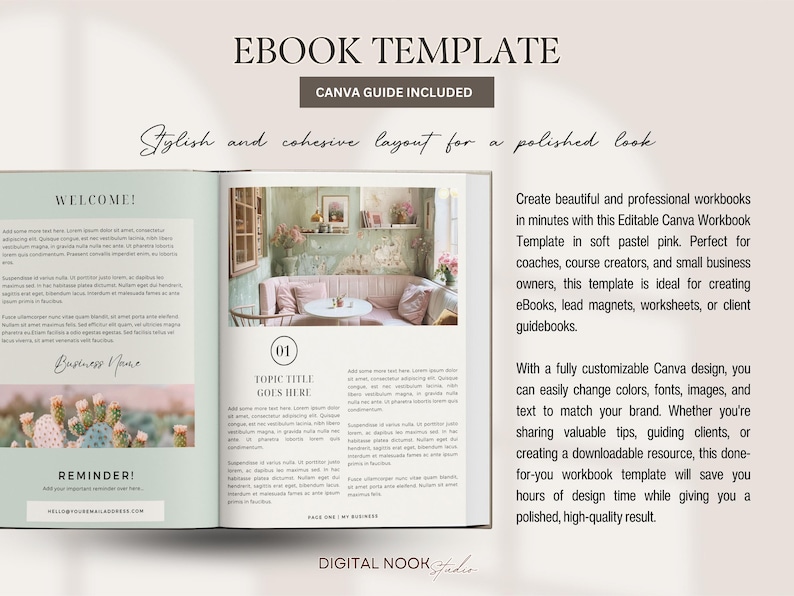 Workbook Template Canva Editable Lead Magnet Coaching Guide Book Course Creator Done for You Pastel Pink eBook Worksheet Digital Download