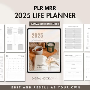 PLR MRR 2025 Life Daily Planner Template Canva Editable Self Care Workbook Life Coach Master Resell Rights License Digital Product to Sell