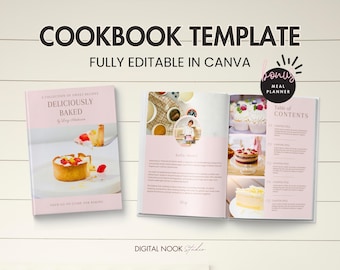 Cookbook Template Editable Baker Book Custom Book Recipe Card Meal Planner Printable Baking Cookbook Ebook Canva Template Food Blogger DFY