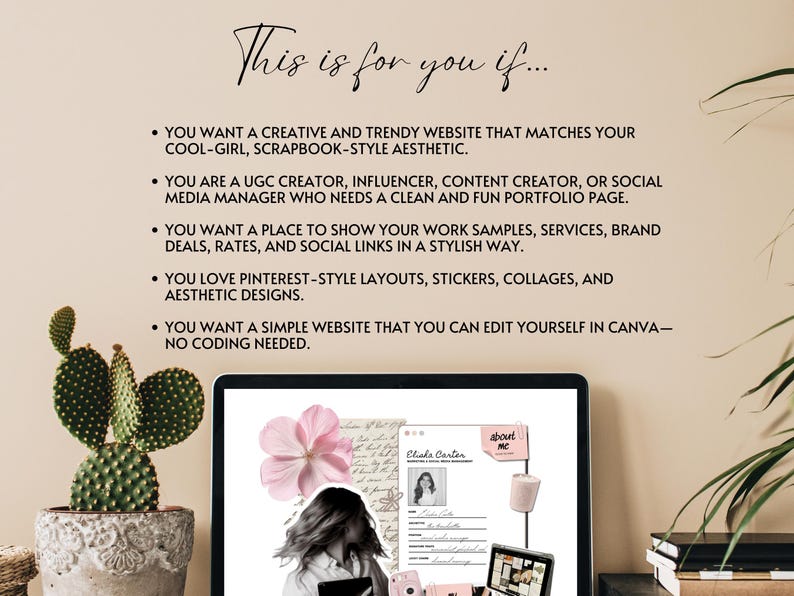 Canva Website Template Creative Portfolio Social Media Manager Marketing Cool Pink Girl Instagram Aesthetic Influencer UGC Content Creator