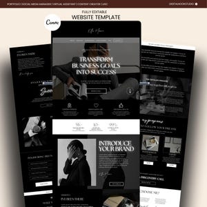 Canva Hyperlinked Website Template Black Aesthetic Page Coaching Course Creator VA Business Web Site Canva One Page Website Done For You