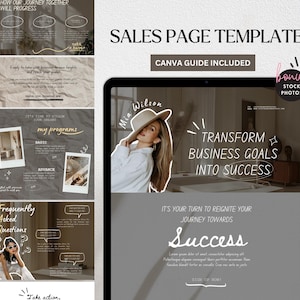 Aesthetic Sales Page Template Done for You Canva Website Neutral Doodle Portfolio Marketing One Page Creator Coach Landing Editable Funnel