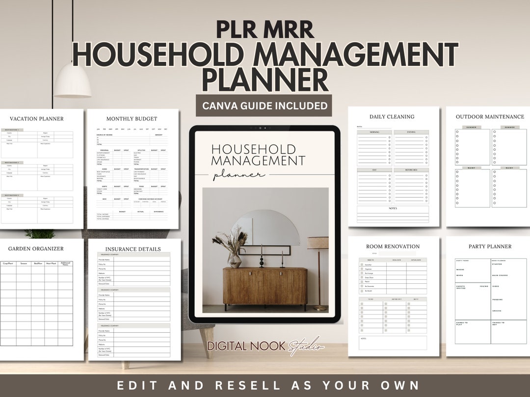 PLR Household Management Planner Template Home Guide Editable Canva ...