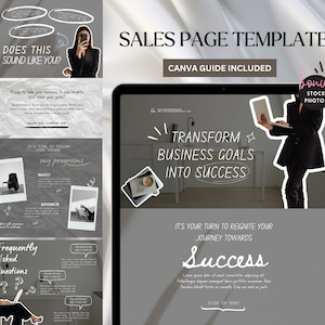Doodle Sales Page Template UGC Done for You Canva Website Black Aesthetic Portfolio Marketing One Page Creator Coach Landing Editable Funnel