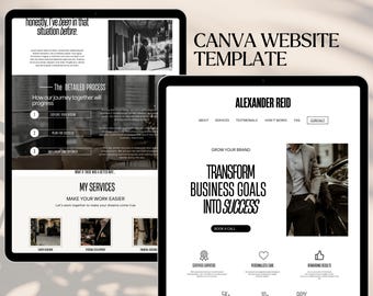 Canva Website Template Luxury Coaching Men's Website Black White Aesthetic Mens Landing Page Course Creator Business Web Site Canva Page UGC