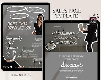 Canva Editable Sales Page Template Done for You Doodle Website Black Aesthetic Portfolio Marketing One Page Creator Coach Landing Funnel UGC