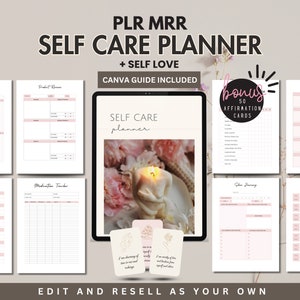 PLR Planner Self Care Resell Done for you Self Love Journal Positive Affirmations Workbook Mental Health Wellness Editable Canva Template