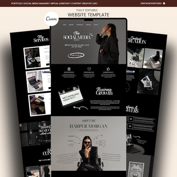 Canva Website Template Social Media Manager Portfolio Marketing Girl Instagram Aesthetic Coach Influencer UGC Landing Page Content Creator