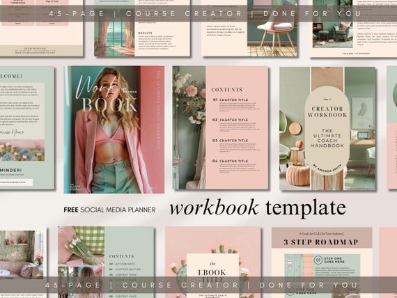 Workbook Template Canva Editable Lead Magnet Coaching Guide Book Course Creator Done for You Pastel Pink eBook Worksheet Digital Download