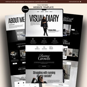 Canva Website Template Social Media Manager Portfolio Marketing Black Aesthetic Instagram Coach Influencer UGC Landing Page Content Creator