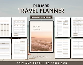 PLR Travel Planner Printable Canva Editable Digital Travel Itinerary Done for you Travel Guide Template MRR License Digital Product Resell