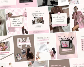 Pink Instagram Post Template Content Creator Trendy Stories Bundle Girly Aesthetic Trending Brown IG Feed Carousel UGC SMM Digital Marketing