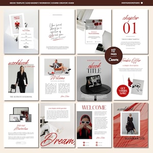 Ebook Template Elegant Editable Canva Lead Magnet Coaching Guide Book Course Creator Business Red and White Aesthetic Workbook Worksheet