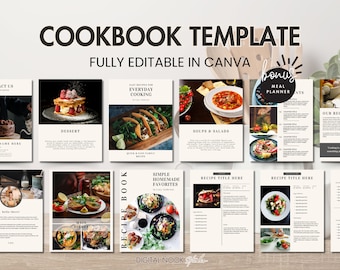 Cookbook Template Editable Recipe Book Custom Book Recipe Card Meal Planner Printable Family Cookbook Ebook Canva Template Food Blogger DFY