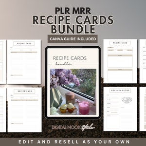 Plantilla de planificador de comidas con paquete de tarjetas de recetas PLR, libro de cocina editable de Canva listo para usar, licencia de derechos de reventa maestra PLR, plan de comidas de producto digital