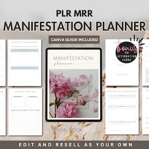 PLR Planner MRR Digital Planner Manifestation PLR Done for you Resell License Digital Product Canva Editable Template Self Care Journal