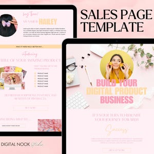 Canva Sales Page Template Pink Modern Website Done for You Marketing Course Creator Yellow Aesthetic Funnel Digital Seller Landing Web Page