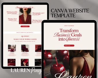 Plantilla elegante para sitio web de Canva, sitio web de coaching, rojo, moderno, atrevido, estético, página de inicio, creador de cursos, sitio web empresarial, lujo, creativo, UGC