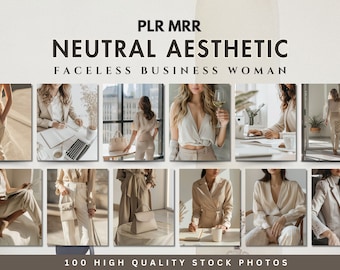 Neutral Aesthetic Business Woman Stock Images Beige Faceless Stock Photo Marketing Light Cream PLR MRR AI Branding Social Media Minimalist