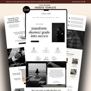 Elegante Canva-Website-Vorlage, Coaching-Website, ästhetische Landingpage in Schwarz-Weiß, Kurs-Creator, Business-Website, luxuriöse Canva-Seite, UGC
