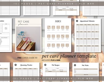 PLR Digital Planner Pet Care Planner Done for you Hyperlinked Planner Editable Canva Private Label Rights License Digital Product MRR Resell