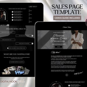 Modelo de página de vendas Site Canva Vendedor de produtos digitais Curso de marketing estético preto Criador Coach Melanin Landing Funil editável