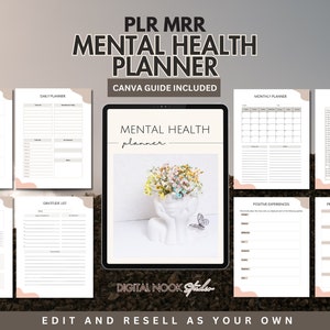PLR Mental Health Planner Done for You Planner Template Canva Editable Self Care Anxiety Gratitude Journal mrr plr Digital Product License