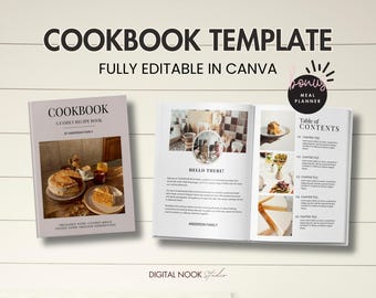 Cookbook Template Editable Recipe Book Custom Book Recipe Card Meal Planner Printable Family Cookbook Ebook Canva Template Food Blogger DFY