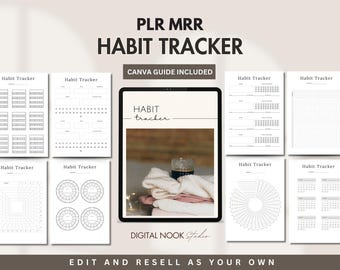 May include: A digital printable habit tracker with a variety of layouts, including daily, weekly, and monthly trackers. The tracker is designed to help users track their progress towards their goals. The text "HABIT tracker" is featured on the cover.