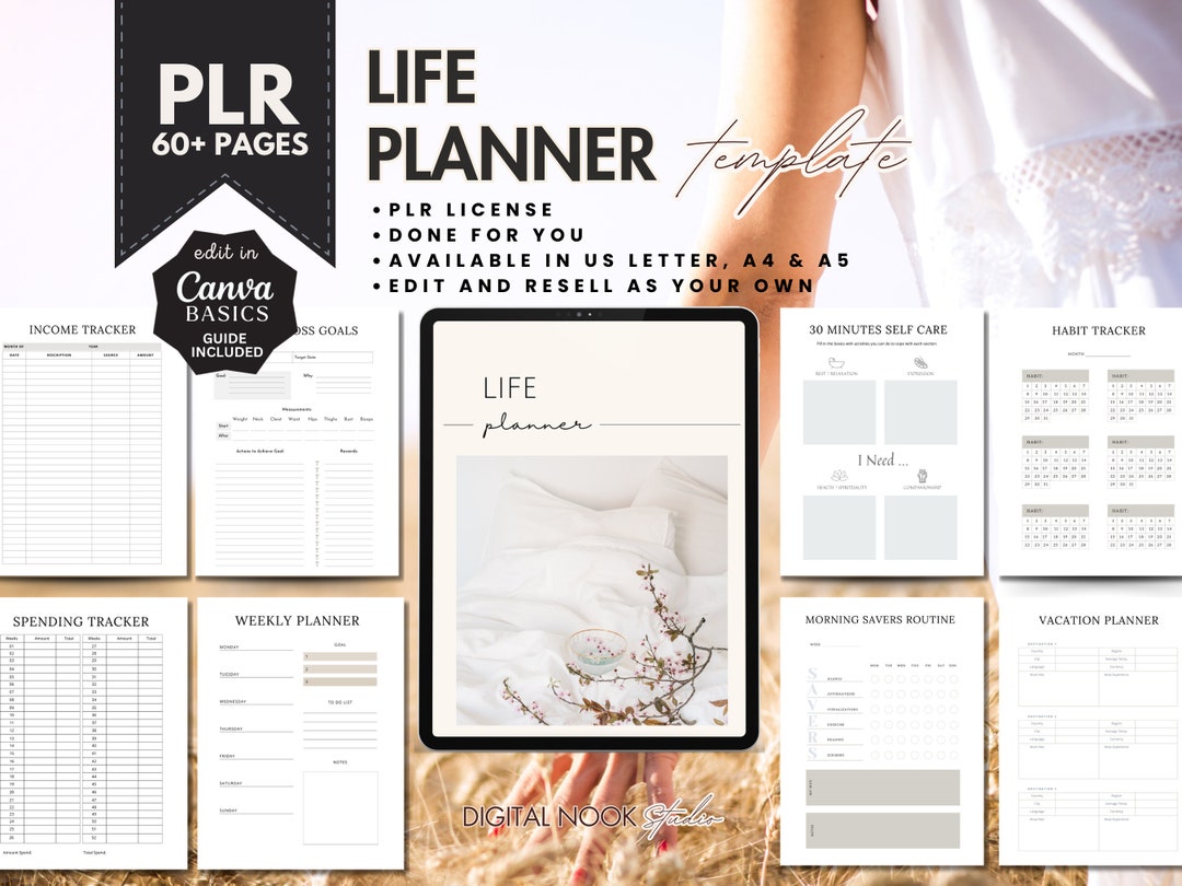 PLR MRR Life Planner Template Canva Editable Self Care Workbook Life ...