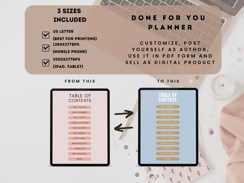 PLR Digital Travel Planner for Resell, Hyperlinked Commercial Use, Canva Digital Travel Planner, Mobile Travel Guide, PLR Digital Product