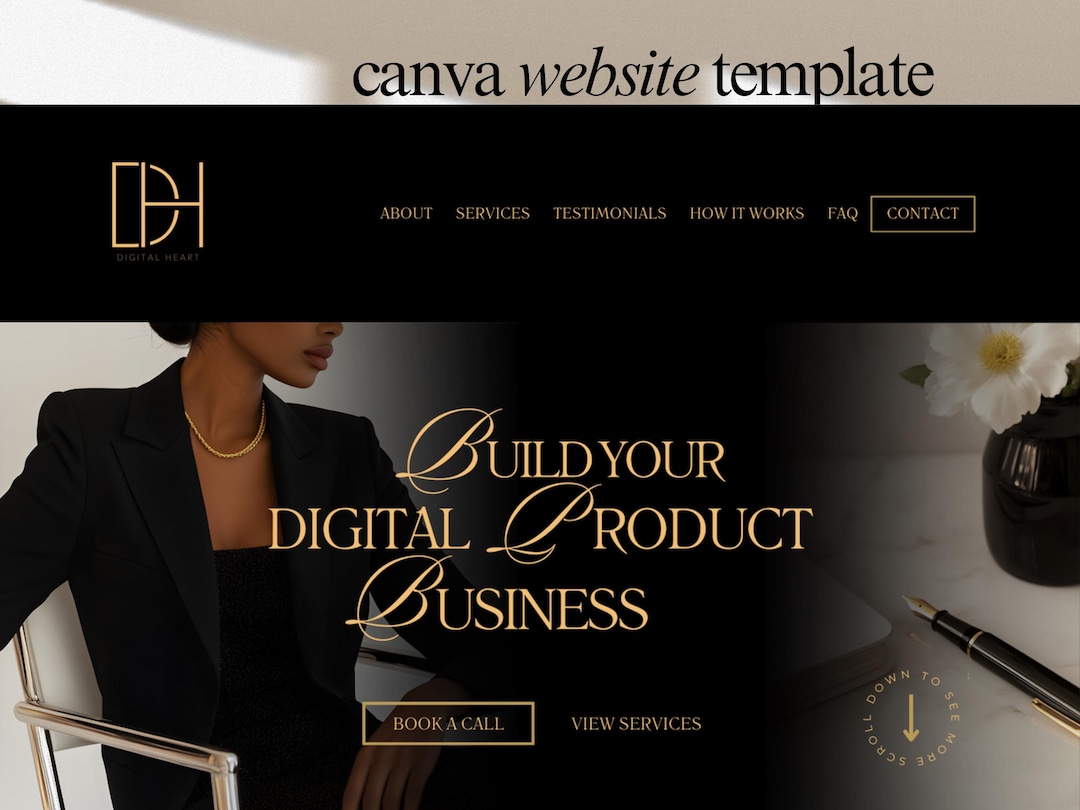 Gold Canva Website Template Consultant Website Black Aesthetic Landing ...