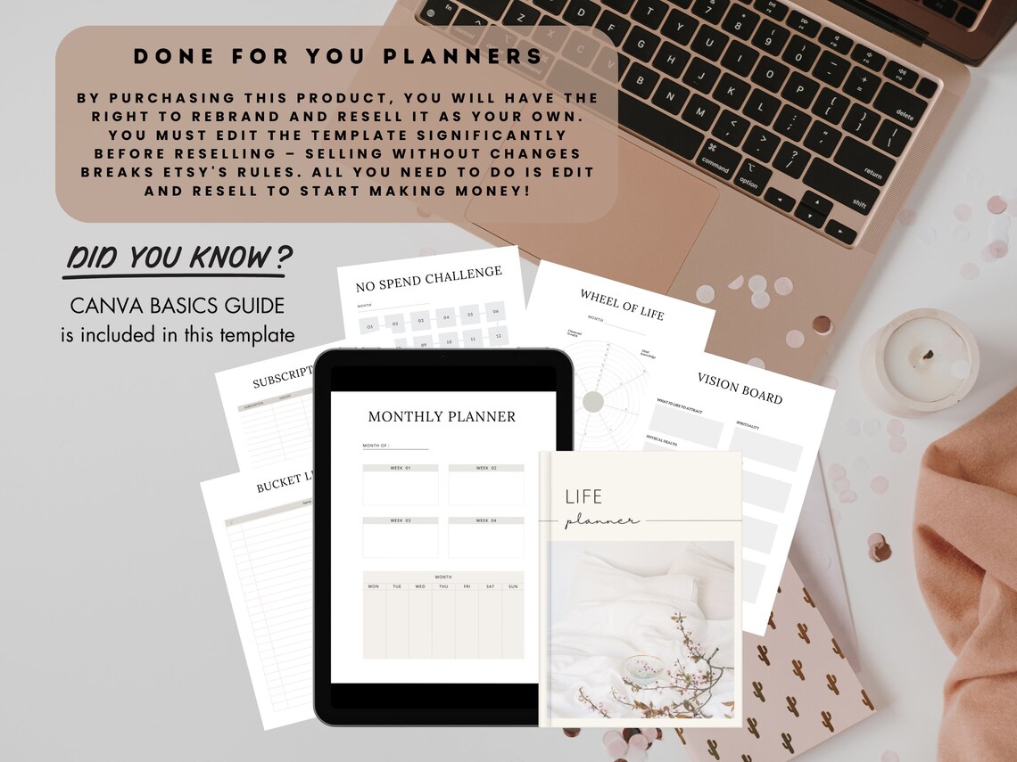 PLR MRR Life Planner Template Canva Editable Self Care Workbook Life ...