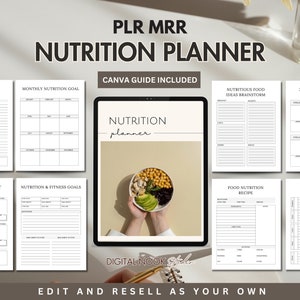 PLR Planner Editable Nutrition Planner Done for you Canva Editable Template Resell Digital Product Meal Plan Self Care Wellness Healthy MRR