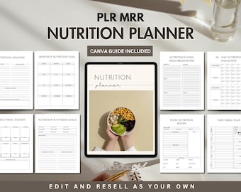 PLR Planner Editable Nutrition Planner Done for you Canva Editable Template Resell Digital Product Meal Plan Self Care Wellness Healthy MRR