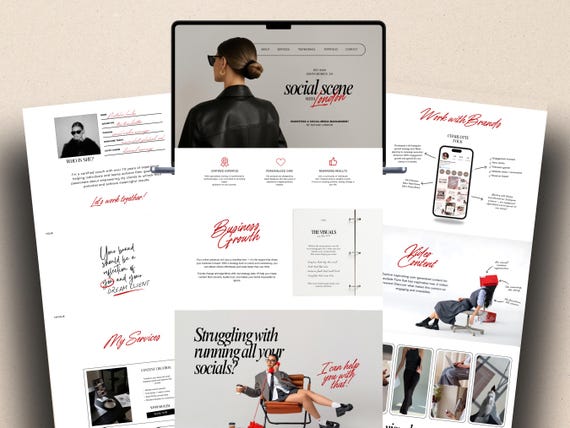 Modern Aesthetic Canva Website Template Social Media Manager Portfolio Marketing Pinterest Inspired Instagram Landing Page Content Creator