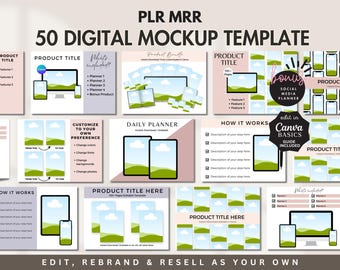 Etsy Listing Mockup Bundle PLR MRR Digital Product eBook Mockup Canva Template Sell on Etsy Resell DFY Private Label Rights Listing Cover