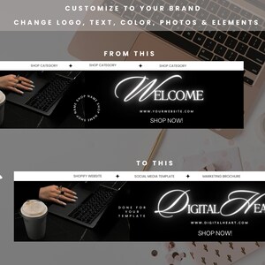 Etsy Banner Template Black Aesthetic Branding Done for You Canva Editable Shop Banner Design Business Shop Mockup Template Sell on Etsy Kit
